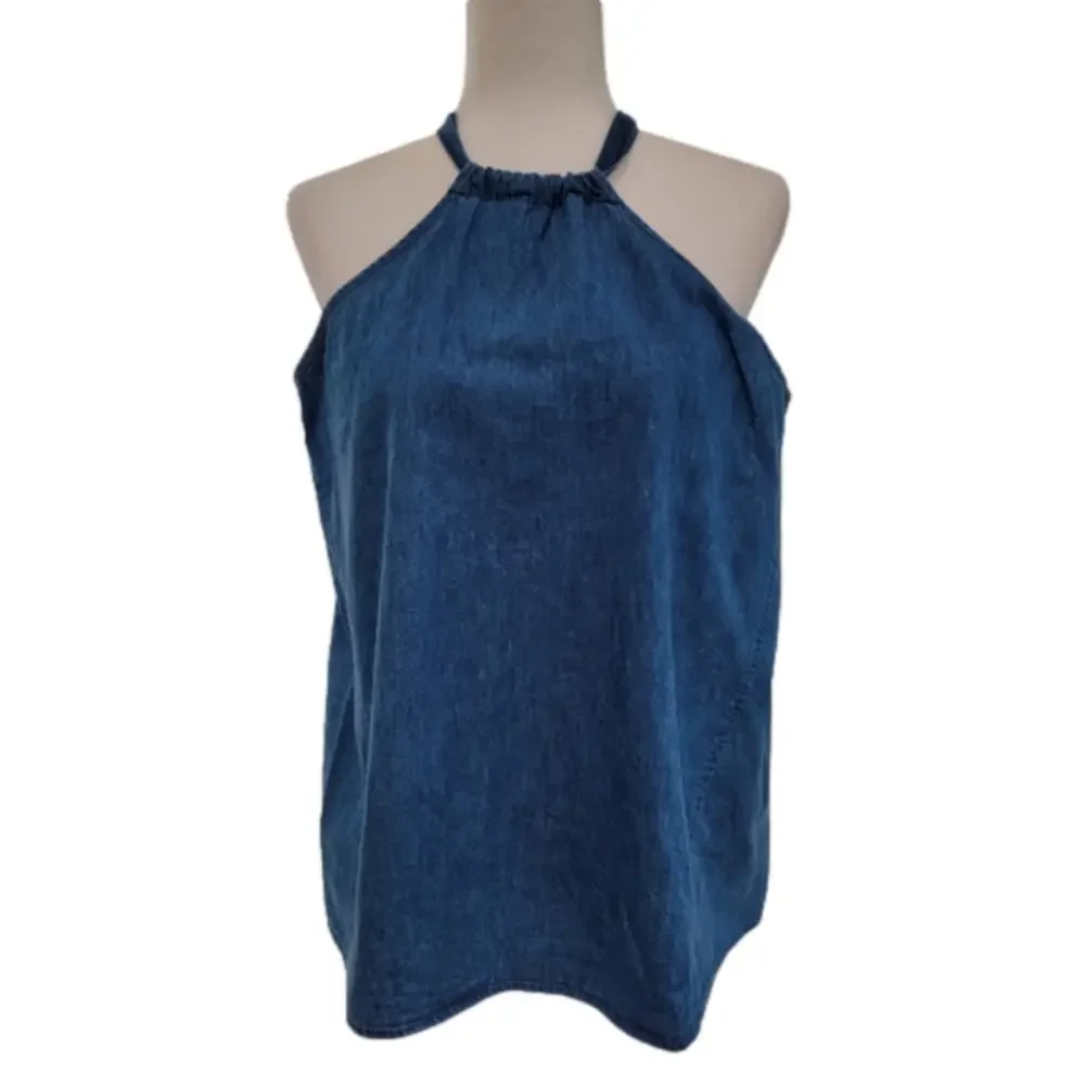 Chambray Cotton Halter Top Size Large EUC - Picture 1 of 6